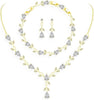Wedding Jewelry Sets for Bride Women Cubic Zirconia Necklace Earrings Bracelet Set Gift for Friend Party Prom Jewelry - Gold-White