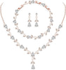Wedding Jewelry Sets for Bride Women Cubic Zirconia Necklace Earrings Bracelet Set Gift for Friend Party Prom Jewelry - Rose Gold-White