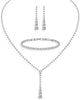 Wedding Jewelry Sets for Bride Women Cubic Zirconia Necklace Earrings Bracelet Set Gift for Friend Party Prom Jewelry - 004-White