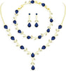Wedding Jewelry Sets for Bride Women Cubic Zirconia Necklace Earrings Bracelet Set Gift for Friend Party Prom Jewelry - Gold-Blue