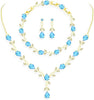 Wedding Jewelry Sets for Bride Women Cubic Zirconia Necklace Earrings Bracelet Set Gift for Friend Party Prom Jewelry - Gold-Sky Blue