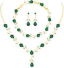 Wedding Jewelry Sets for Bride Women Cubic Zirconia Necklace Earrings Bracelet Set Gift for Friend Party Prom Jewelry - Gold-Green