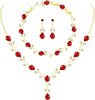 Wedding Jewelry Sets for Bride Women Cubic Zirconia Necklace Earrings Bracelet Set Gift for Friend Party Prom Jewelry - Gold-Ruby