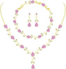 Wedding Jewelry Sets for Bride Women Cubic Zirconia Necklace Earrings Bracelet Set Gift for Friend Party Prom Jewelry - Gold-Pink