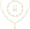 Wedding Jewelry Sets for Bride Women Cubic Zirconia Necklace Earrings Bracelet Set Gift for Friend Party Prom Jewelry - Gold-White Pearl