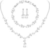 Wedding Jewelry Sets for Bride Women Cubic Zirconia Necklace Earrings Bracelet Set Gift for Friend Party Prom Jewelry - White Pearl