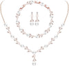 Wedding Jewelry Sets for Bride Women Cubic Zirconia Necklace Earrings Bracelet Set Gift for Friend Party Prom Jewelry - Rose Gold-White Pearl