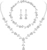 Wedding Jewelry Sets for Bride Women Cubic Zirconia Necklace Earrings Bracelet Set Gift for Friend Party Prom Jewelry - White