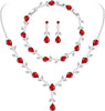 Wedding Jewelry Sets for Bride Women Cubic Zirconia Necklace Earrings Bracelet Set Gift for Friend Party Prom Jewelry - Ruby