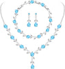 Wedding Jewelry Sets for Bride Women Cubic Zirconia Necklace Earrings Bracelet Set Gift for Friend Party Prom Jewelry - Sky Blue