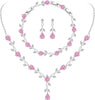 Wedding Jewelry Sets for Bride Women Cubic Zirconia Necklace Earrings Bracelet Set Gift for Friend Party Prom Jewelry - Pink