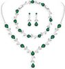 Wedding Jewelry Sets for Bride Women Cubic Zirconia Necklace Earrings Bracelet Set Gift for Friend Party Prom Jewelry - Green