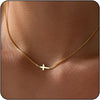 Cross Necklace for Women 14K Gold Plated Dainty Small Pendant Choker Sideways Cross Charm Simple Box Chain Baptism - main view