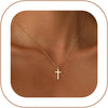 Cross Necklace for Women 14K Gold Plated Dainty Small Pendant Choker Sideways Cross Charm Simple Box Chain Baptism - Thin Box Chain Small Cross-GD