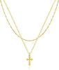 Cross Necklace for Women 14K Gold Plated Dainty Small Pendant Choker Sideways Cross Charm Simple Box Chain Baptism - 2 Layered Bead+Vintage Cross-GD
