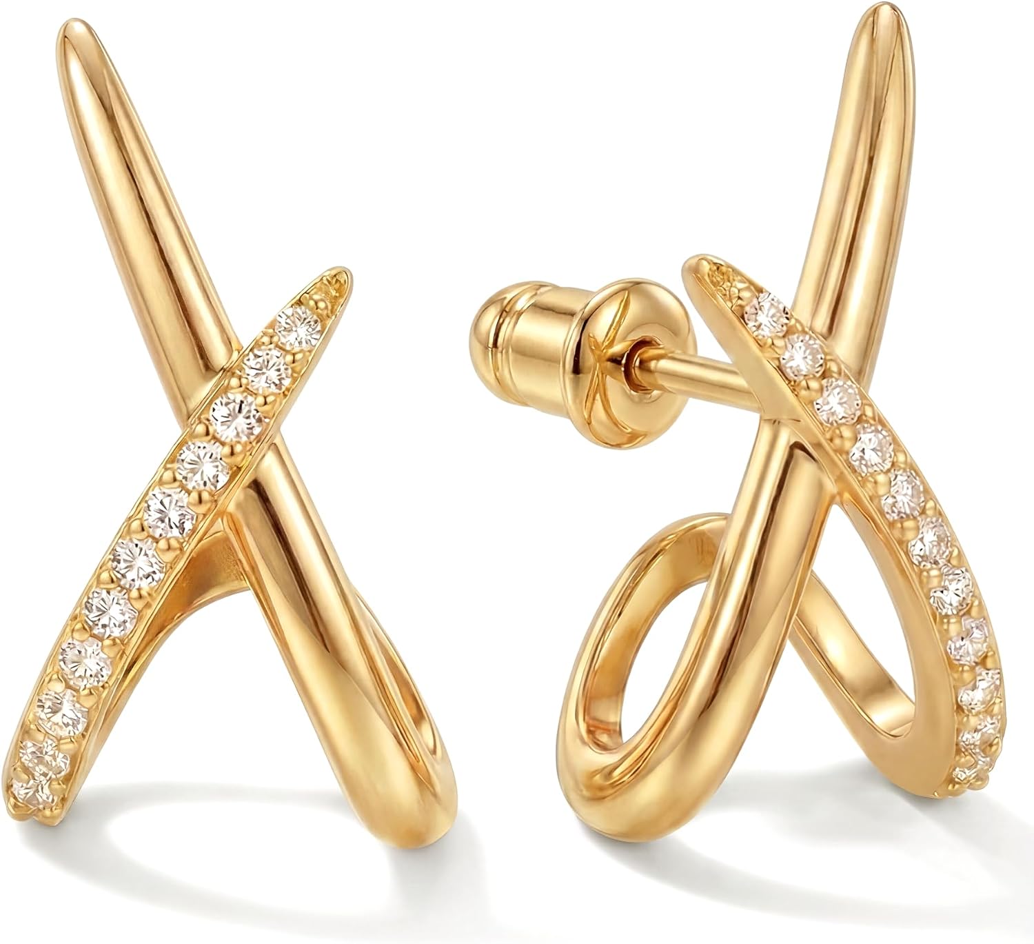 Gold Earrings for Women Trendy, 14K Gold Stud Earrings Dainty Earrings Simple Minimalist Cubic Zirconia Diamond Gold Earrings Earring for Women Gifts - main view
