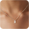 Diamond Pendant Gold Necklace for Women, Dainty 18k Gold Plated Choker Necklaces Simple Gold Jewelry Gifts for Women - Silver-Birthstone