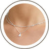 Diamond Pendant Gold Necklace for Women, Dainty 18k Gold Plated Choker Necklaces Simple Gold Jewelry Gifts for Women - Silver-CZ Layered