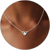 Diamond Pendant Gold Necklace for Women, Dainty 18k Gold Plated Choker Necklaces Simple Gold Jewelry Gifts for Women - Silver-CZ heart