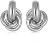 14K Gold Silver Plated Earrings for Women Chunky Statement Jewelry - Twisted Link Silver