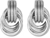 14K Gold Silver Plated Earrings for Women Chunky Statement Jewelry - Silver Knot SP1021C