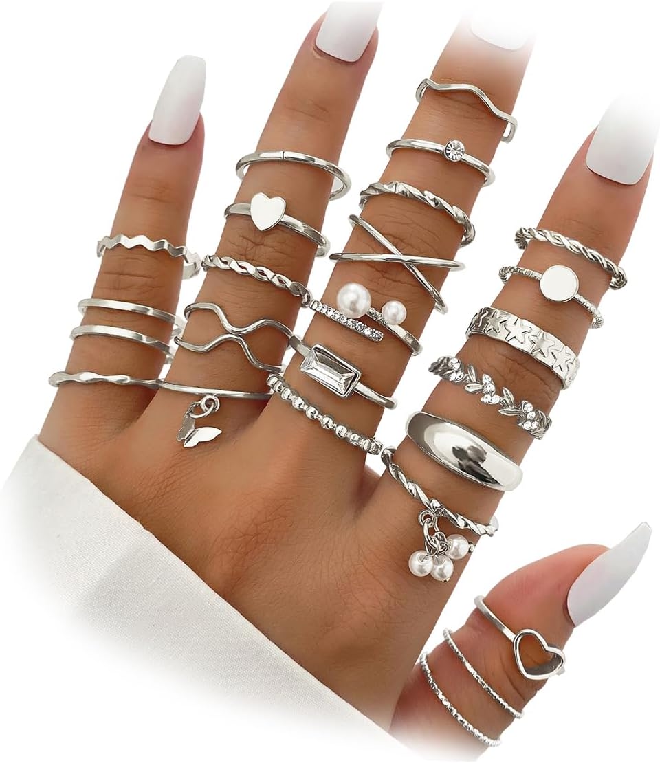 Gold Knuckle Rings Set For Women Vintage Stackable Joint Finger Midi Rings Dainty Cubic Zirconia Crystal Simple Twist Hollow Cute Rings Pack - main view