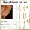 3 Pairs Dainty Small Earrings Set for Women Trendy, Birthstone Stud Huggie Hoop Jacket Stack for Cartilage Helix, Gold Plated Cute Women Fashion - view 6