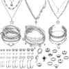 37pcs Silver Jewelry Set With 3 PCS Necklace, 14 PCS Bracelet, 7 PCS Ear Cuffs Earring, 6pcs Hoop Earrings, 7pcs silver rings set For Women For - main view
