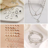 37pcs Silver Jewelry Set With 3 PCS Necklace, 14 PCS Bracelet, 7 PCS Ear Cuffs Earring, 6pcs Hoop Earrings, 7pcs silver rings set For Women For - view 5