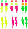 80s Neon Earrings Lightning Bolt Punk Retro Earrings for 80's 90's Outfit Glow Party 80s Accessories Jewelry - 6 pairs