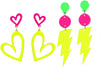 80s Neon Earrings Lightning Bolt Punk Retro Earrings for 80's 90's Outfit Glow Party 80s Accessories Jewelry - 2pairs yellow