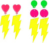 80s Neon Earrings Lightning Bolt Punk Retro Earrings for 80's 90's Outfit Glow Party 80s Accessories Jewelry - 2 pairs lightning-Yellow