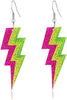 80s Neon Earrings Lightning Bolt Punk Retro Earrings for 80's 90's Outfit Glow Party 80s Accessories Jewelry - Lightning Bolt - Rose Red Yellow and Green