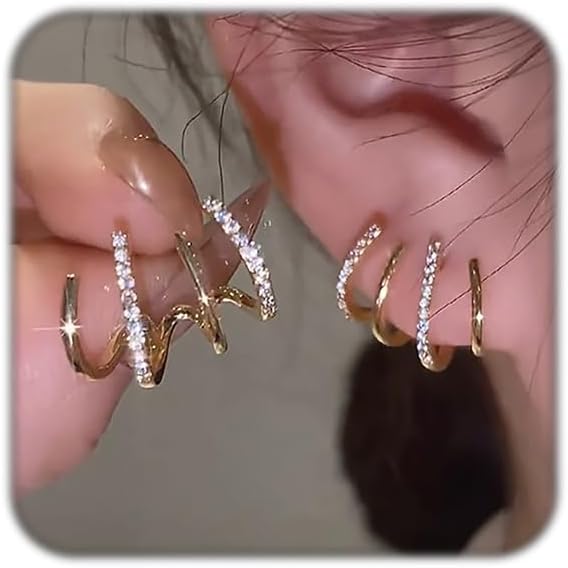 Claw Earrings for Women Dainty Gold Silver Zircon Cuff Earrings Four Claw Half Hoop Stud Earring Minimalist Huggie Ear Wrap Piercing For Birthday Day - main view