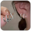 Claw Earrings for Women Dainty Gold Silver Zircon Cuff Earrings Four Claw Half Hoop Stud Earring Minimalist Huggie Ear Wrap Piercing For Birthday Day - Silver