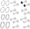 Surgical Steel Flat Back Earrings Set for Multiple Piercing Sensitive Ears, Sterling Silver Small Cartilage Huggie Hoop Earrings Titanium Tiny CZ - main view
