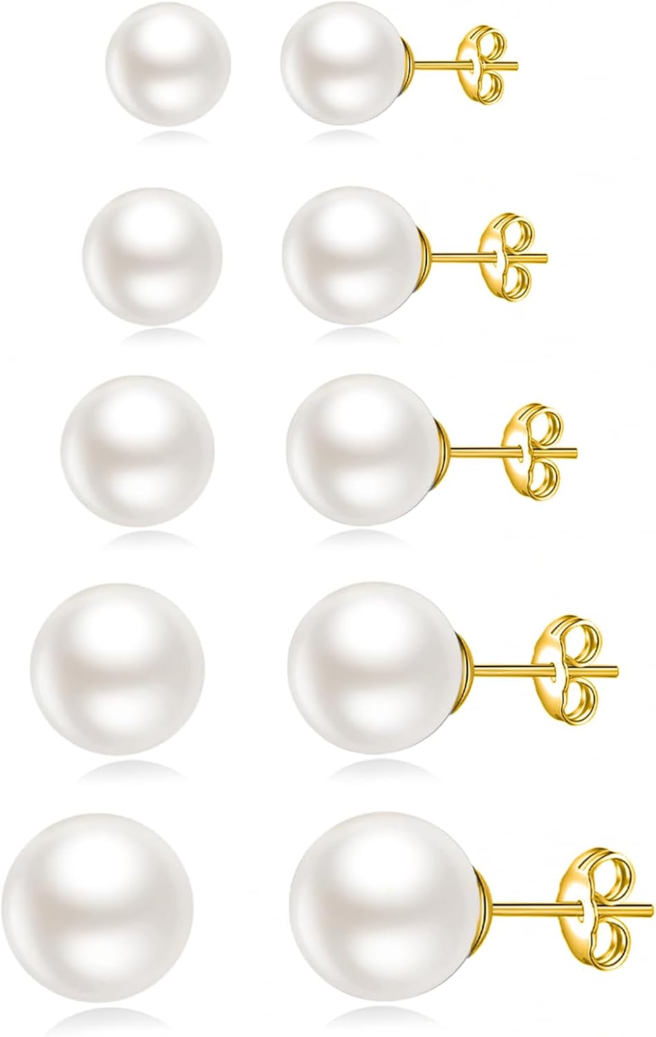 5 Pairs Pearl Earrings Small Ball Stud Earrings for Women Set - main view