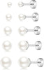 5 Pairs Pearl Earrings Small Ball Stud Earrings for Women Set - 1 Pair Flat Back Pearl Earrings - Silver