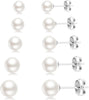 5 Pairs Pearl Earrings Small Ball Stud Earrings for Women Set - 5 Pairs Pearl Earrings - Silver