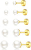 5 Pairs Pearl Earrings Small Ball Stud Earrings for Women Set - 1 Pair Flat Back Pearl Earrings - Gold