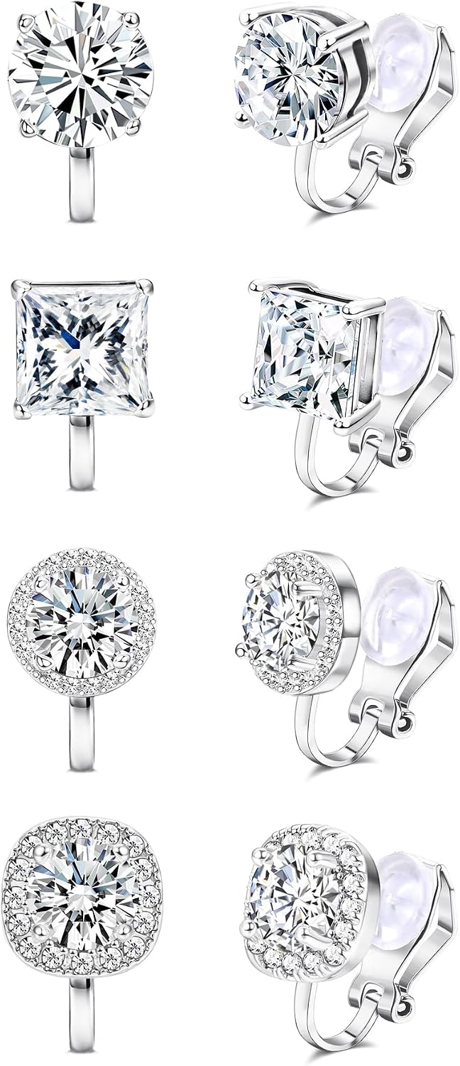 Clip on Earrings for Women Non Pierced Cubic Zirconia Earring Set - main view