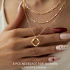 Layered Gold Necklaces for Women, Stackable Dainty 14K Gold Silver Plated Trendy Simple Heart Diamond Cross Bow Circle Pendant Paperclip Choker Dot - view 3