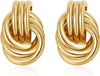 Chunky Knot Gold Earrings Women Statement Drop Dangle Earrings - main view