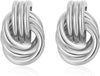 Chunky Knot Gold Earrings Women Statement Drop Dangle Earrings - Knot Silver A