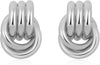 Chunky Knot Gold Earrings Women Statement Drop Dangle Earrings - Knot Double Silver C