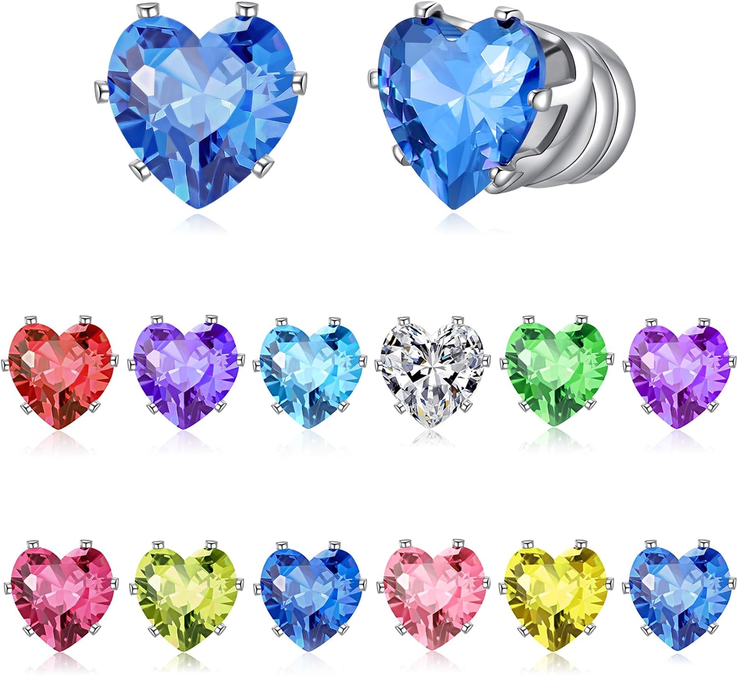 12 Pairs Birthstone Magnetic Earrings Set Cubic Zirconia Clip on Non Piercing Fake Stud Earrings Birthday Gifts Unisex - main view
