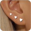 Gold Stud Earrings for Women 925 Sterling Silver Earring - E.Sliver -Heart -3 Pairs