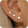 Gold Stud Earrings for Women 925 Sterling Silver Earring - G.Sliver -Opal -3 Pairs