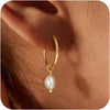 Pearl Earrings for Women, 14K Gold Plated Dangle Drop Earrings - glossy pearl earrings