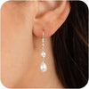 Pearl Earrings for Women, 14K Gold Plated Dangle Drop Earrings - silver two pearl earrings